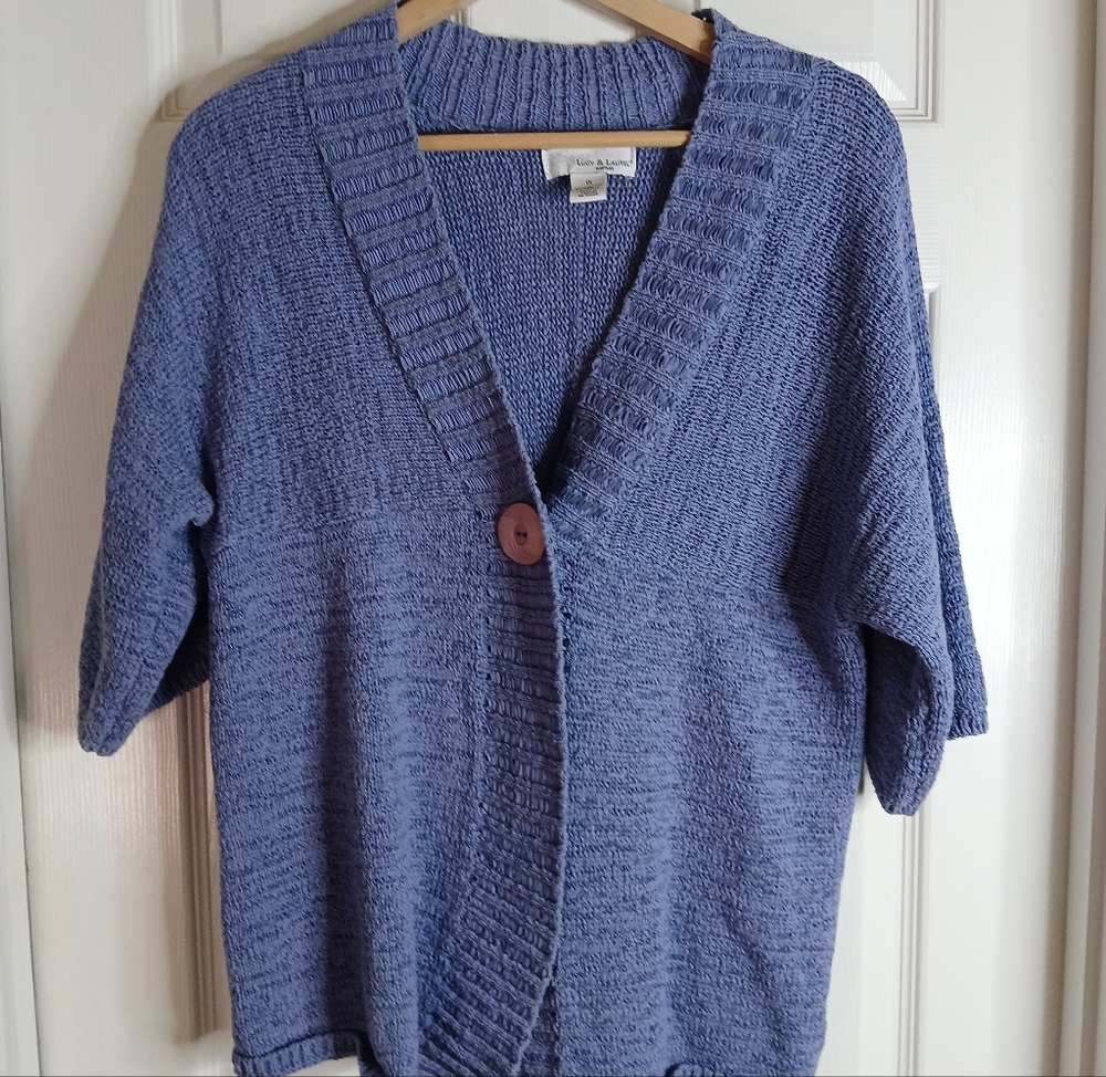 Lucy & Laurel Lavender Purple Short Sleeve One Button Sweater Sz 1X